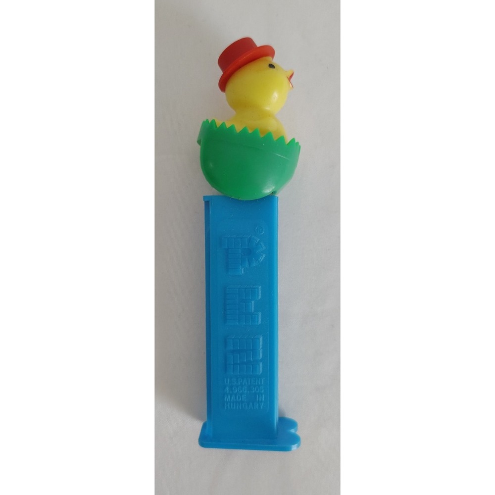 Vintage 1995 Chick In Egg PEZ Dispenser - Red Hat, Green Egg, Blue Stem